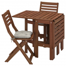 ÄPPLARÖ ЭПЛАРО, Стол+2 складных стула,д/сада, коричневая морилка/Куддарна серый