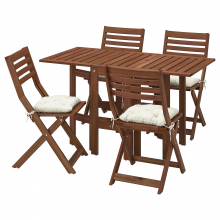 ÄPPLARÖ ЭПЛАРО, Стол+4 складных стула, д/сада, коричневая морилка/Куддарна бежевый
