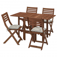 ÄPPLARÖ ЭПЛАРО, Стол+4 складных стула, д/сада, коричневая морилка/Куддарна серый