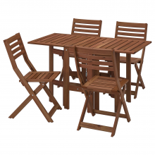 ÄPPLARÖ ЭПЛАРО, Стол+4 складных стула, д/сада, коричневая морилка