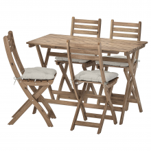 ASKHOLMEN АСКХОЛЬМЕН, Стол+4 складных стула, д/сада, серо-коричневая морилка/Куддарна серый