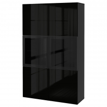 BESTÅ БЕСТО, Комбинация д/хранения+стекл дверц, черно-коричневый/Сельсвикен глянцевый/черный прозрачное стекло