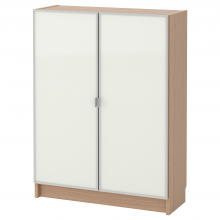 BILLY БИЛЛИ / MORLIDEN МОРЛИДЕН, Шкаф книжный со стеклянными дверьми, дубовый шпон, беленый/стекло