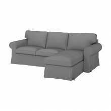 EKTORP ЭКТОРП, Чехол на 3-местный диван, с козеткой/реммарн светло-серый