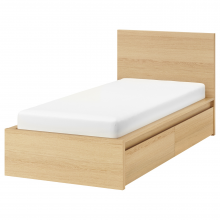 MALM МАЛЬМ, Каркас кровати+2 кроватных ящика, дубовый шпон, беленый/Лонсет