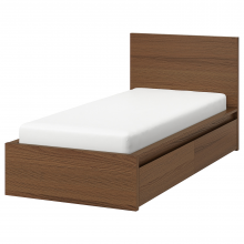 MALM МАЛЬМ, Каркас кровати+2 кроватных ящика, коричневая морилка ясеневый шпон/Лонсет
