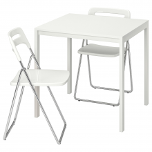 MELLTORP МЕЛЬТОРП / NISSE НИССЕ, Стол и 2 складных стула, белый/белый