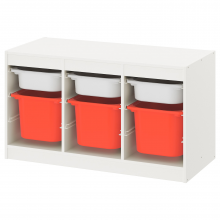 TROFAST ТРУФАСТ, Комбинация д/хранения+контейнеры, белый белый/оранжевый