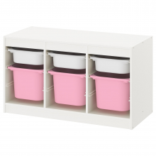 TROFAST ТРУФАСТ, Комбинация д/хранения+контейнеры, белый белый/розовый