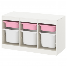 TROFAST ТРУФАСТ, Комбинация д/хранения+контейнеры, белый розовый/белый