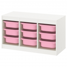 TROFAST ТРУФАСТ, Комбинация д/хранения+контейнеры, белый/розовый