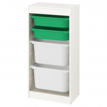 TROFAST ТРУФАСТ, Комбинация д/хранения+контейнеры, белый/зеленый белый