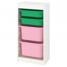 TROFAST ТРУФАСТ, Комбинация д/хранения+контейнеры, белый/зеленый розовый