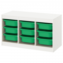 TROFAST ТРУФАСТ, Комбинация д/хранения+контейнеры, белый/зеленый