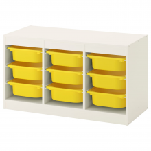 TROFAST ТРУФАСТ, Комбинация д/хранения+контейнеры, белый/желтый