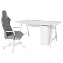 UTESPELARE УТЕСПЕЛАРЕ / HELMER ХЕЛЬМЕР, Письменный стол, стул и тумба, светло-серый серый/белый