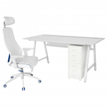 UTESPELARE УТЕСПЕЛАРЕ / MATCHSPEL МАТЧСПЕЛ, Геймерский стол, стул и тумба, светло-серый/белый